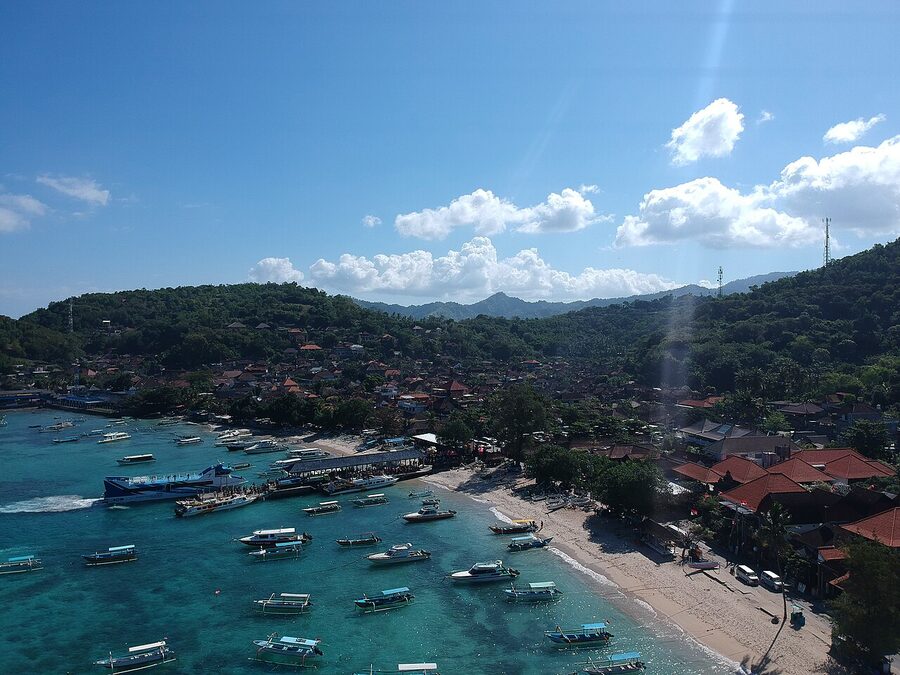 Padangbai harbour with ferries and Gili-bound fast boats