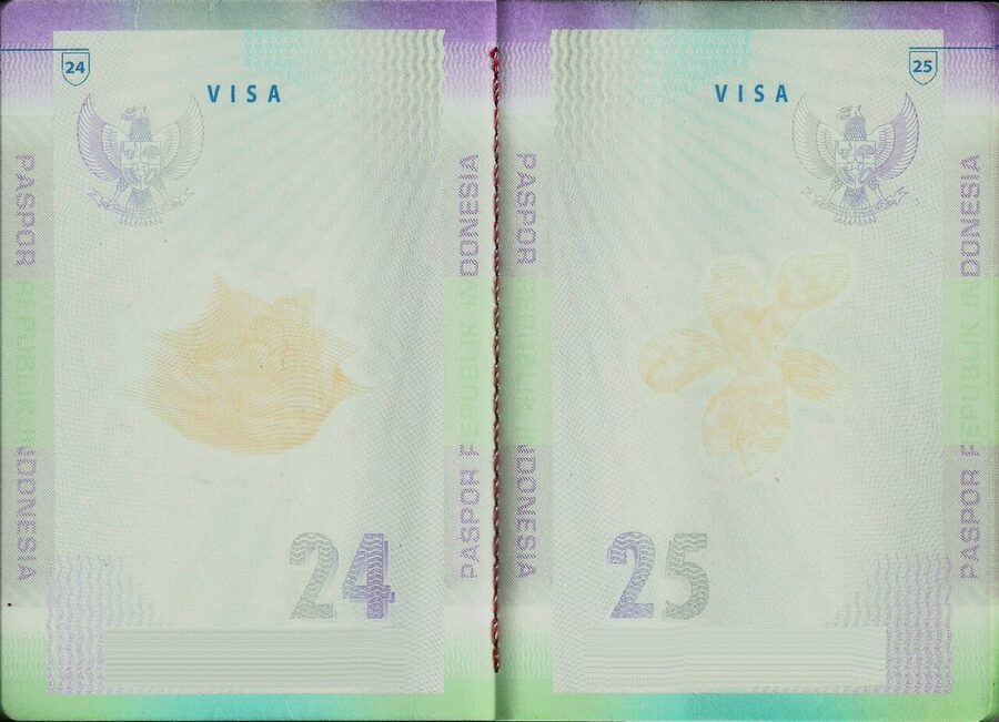Indonesian passport visa pages with stamps