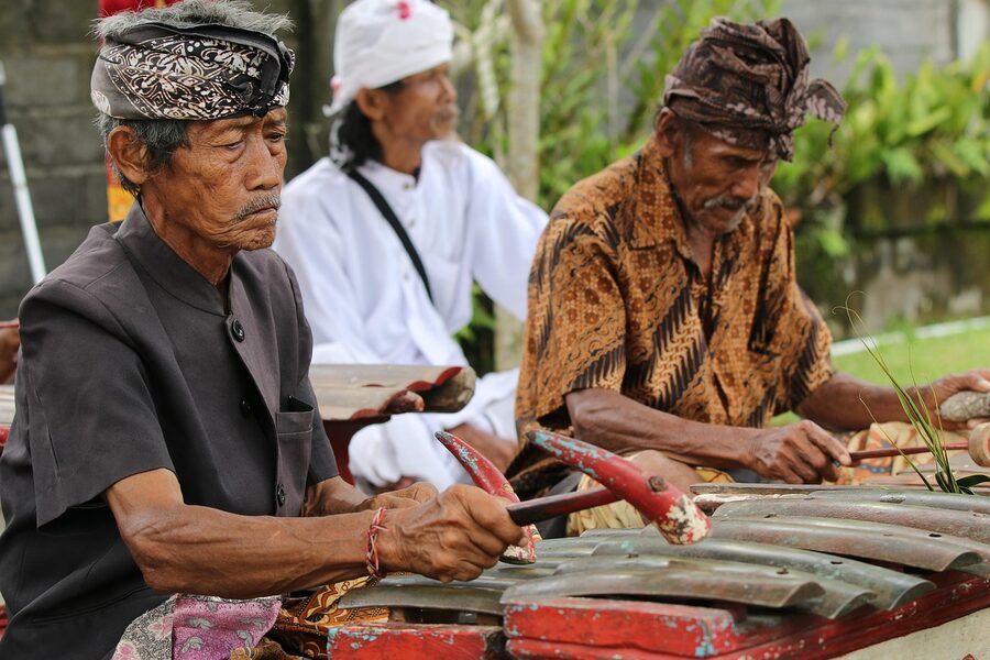 Gamelan musicians at Balinese ceremony