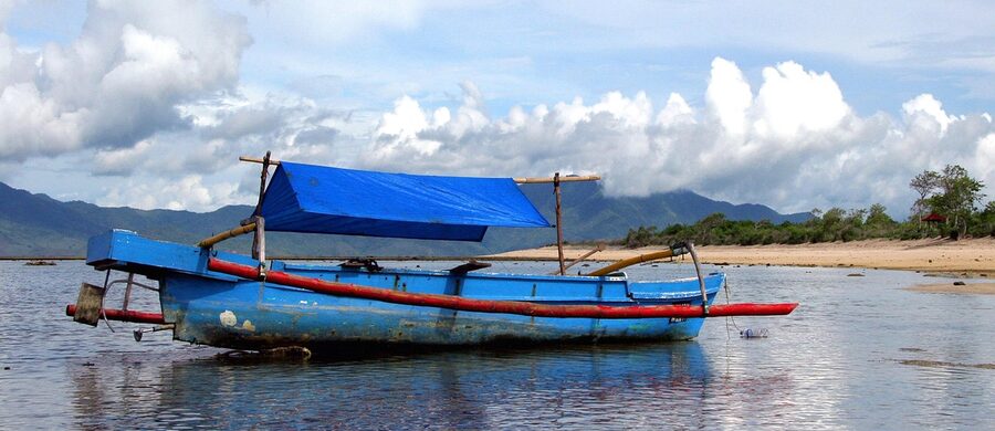 Traditional jukung outrigger boats at Sanur Bali