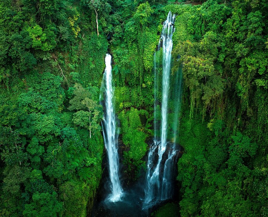 Sekumpul Falls Bali in lush green wet season