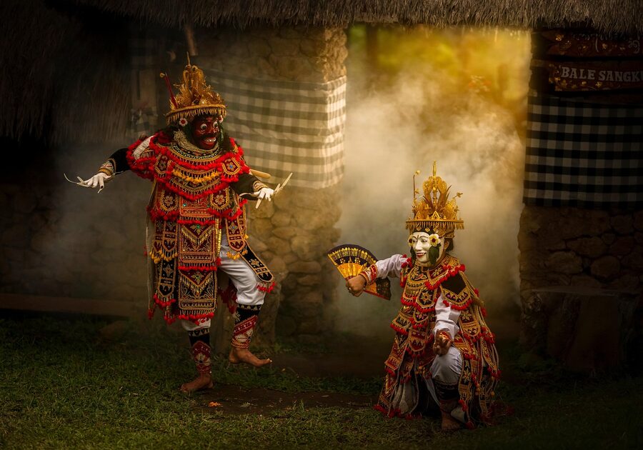 Traditional Balinese dancer in temple ceremony