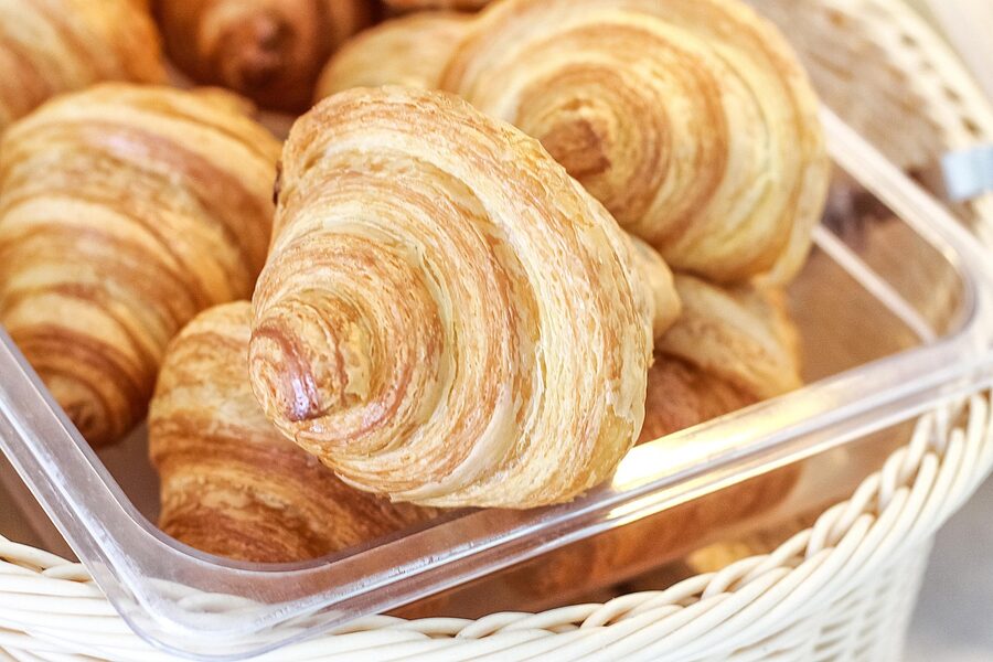 Croissants and bakery pastries at a Bali cafe