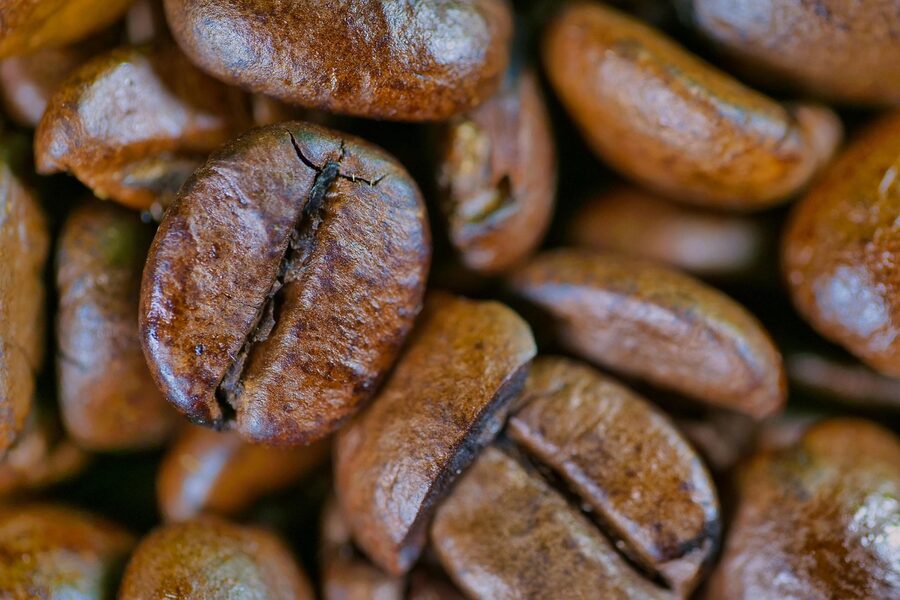 Roasted coffee beans close-up showing texture and color