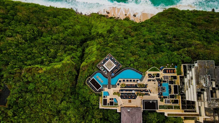Aerial view of a Bali jungle resort