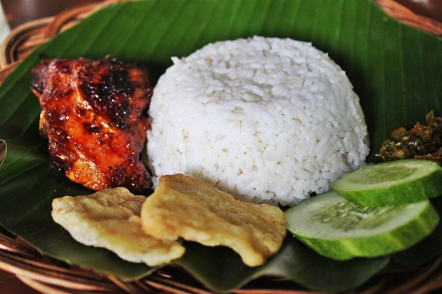 Grilled chicken with rice and sambal, Indonesian style