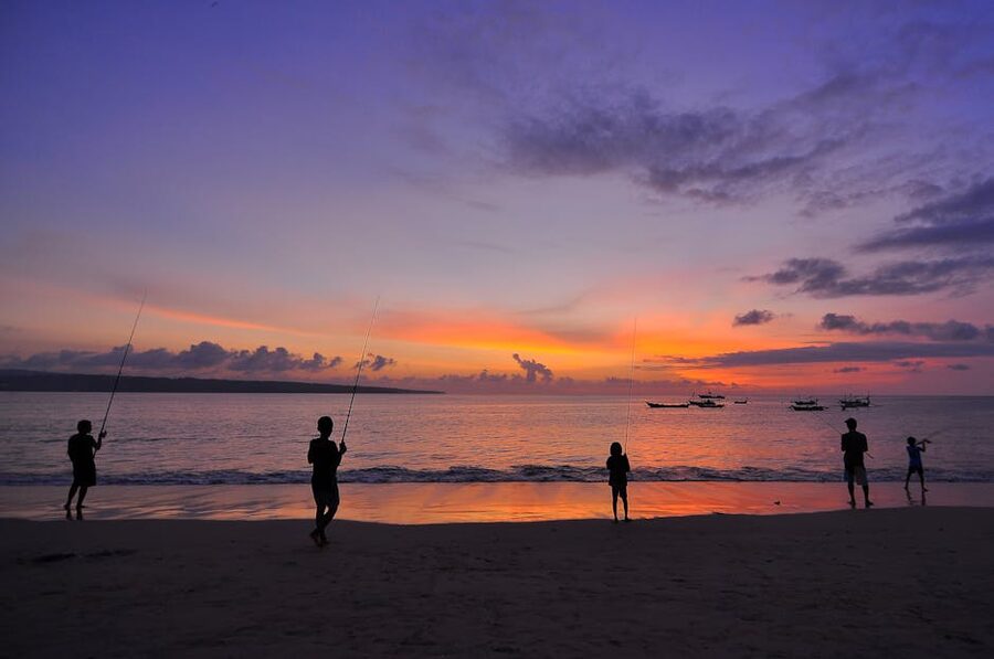Jimbaran beach at sunset with grills