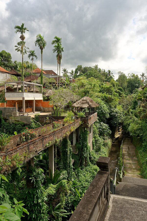 Houses over the Tukad ravine in Ubud, a key part of the town's geography