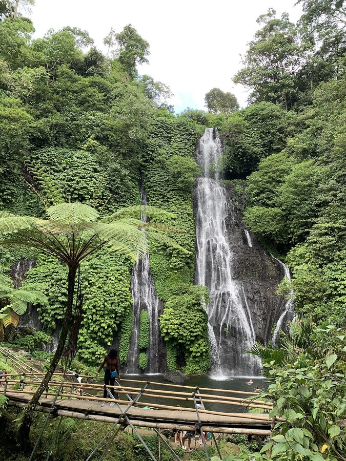 Bamboo footbridge over a stream below Banyumala waterfall