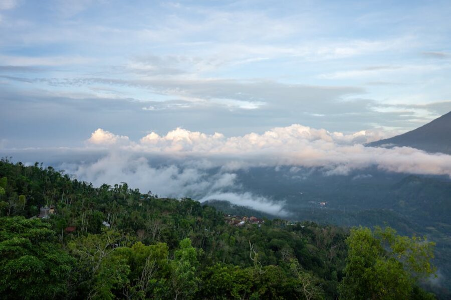 Sea of clouds over the Bali highlands near Munduk at sunrise