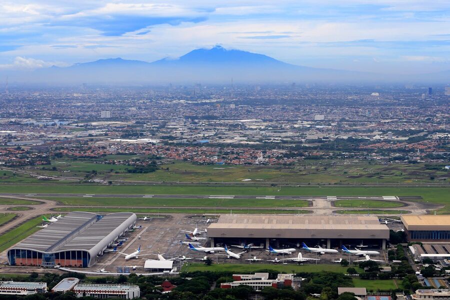 Soekarno-Hatta Airport Jakarta with Mt Salak in the distance