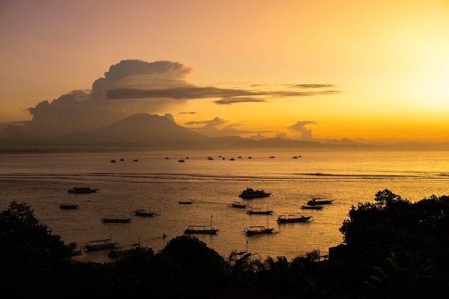 Sanur Bali morning silhouette and sunrise sky