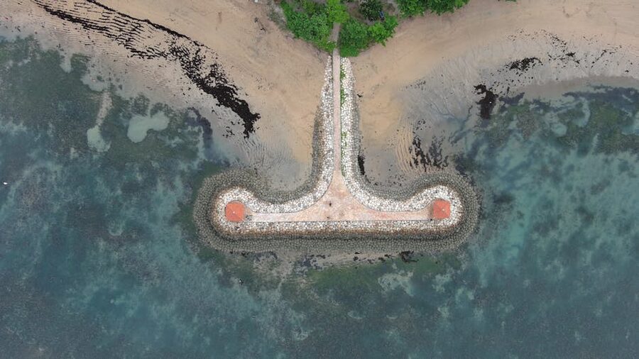 Aerial view of Sanur stone pier, Bali