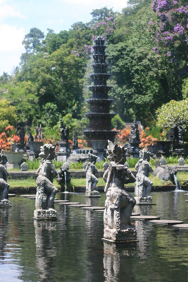 Tirta Gangga water palace fountain and statues in Karangasem east Bali