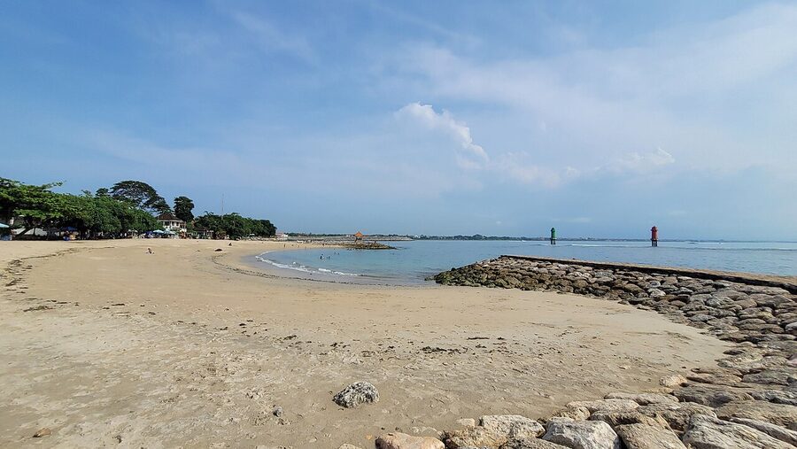 Sanur Beach with traditional Balinese gazebo