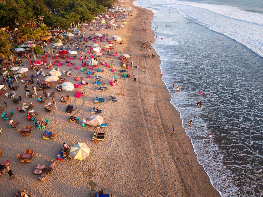 Aerial view of Canggu beach at sunset