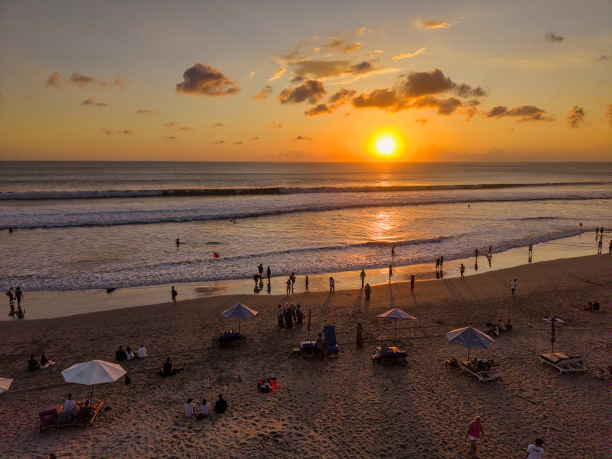 People at sunset on Kuta Beach, Bali