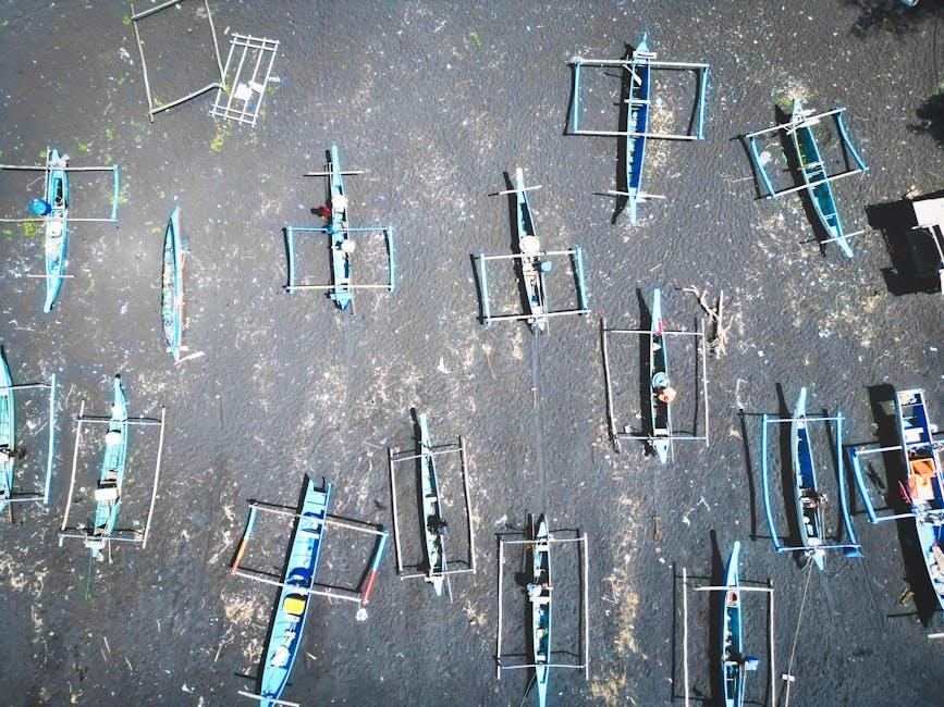 Aerial shot of traditional fishing boats in Lovina, Bali