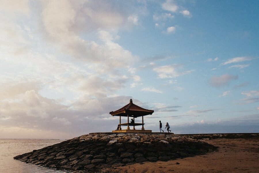 Gazebo on Sanur Beach overlooking the calm sea
