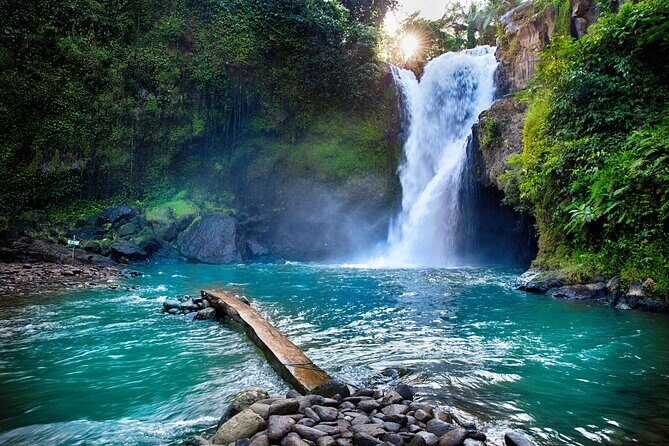 Ubud waterfall, rice terraces, and swing explore - Stop 1: Tegenungan Waterfall at the Petanu river area